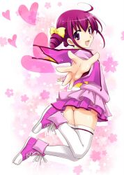  ass bad_id bad_pixiv_id bow commentary_request female full_body hairbow heart hoshizora_miyuki no_panties outstretched_hand pink_eyes pink_hair pink_skirt pink_theme pink_vest precure shirt shoes short_hair short_twintails skirt smile_precure sneakers solo thighhighs twintails vest white_thighhighs yamaki_suzu 