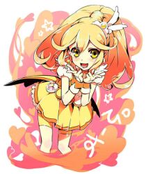  bad_id bad_pixiv_id bike_shorts bike_shorts_under_skirt blonde_hair character_name choker cure_peace double_v female hair_flaps long_hair magical_girl mery-chan orange_choker pink_background precure shorts skirt smile smile_precure solo translated v yayoi_kise yellow_eyes yellow_shorts yellow_skirt 