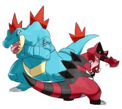  feraligatr good_frog krookodile nintendo no_humans pokemon simple_background 