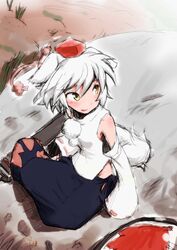  animal_ears bad_id bad_pixiv_id detached_sleeves female hat inubashiri_momiji kamiyama_kenta photoshop_(medium) shield short_hair solo sword tail tokin_hat touhou weapon white_hair wolf_ears wolf_tail yellow_eyes 