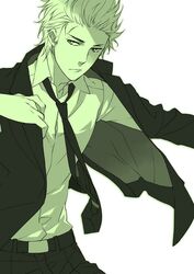  1boy axis_powers_hetalia bad_id bad_pixiv_id formal green_theme male_focus monochrome necktie netherlands_(hetalia) scar shiramatsu simple_background solo suit 