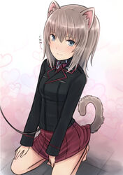  animal_ears bad_id bad_pixiv_id blue_eyes blush bondage bondage bound collar female girls_und_panzer grey_hair itsumi_erika kuromorimine_military_uniform leash military military_uniform slave solo tail umasanjin uniform 