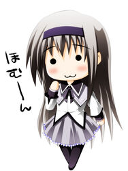  :3 akemi_homura akemi_homura_(magical_girl) chibi churuya commentary engo_(aquawatery) female grey_hair homu long_hair mahou_shoujo_madoka_magica mahou_shoujo_madoka_magica_(anime) nyoro~n pantyhose parody solo suzumiya_haruhi_no_yuuutsu translated 