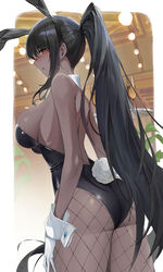  absurdres animal_ears arm_at_side ass bad_id bad_pixiv_id bare_arms bare_back black_hair black_leotard blue_archive blush breasts commentary cowboy_shot dark-skinned_female dark_skin detached_collar drink earrings fake_animal_ears fake_tail female fishnet_pantyhose fishnets from_side genera-x gloves highleg highleg_leotard highres holding holding_tray jewelry karin_(blue_archive) karin_(bunny)_(blue_archive) large_breasts leotard long_hair looking_at_viewer official_alternate_costume pantyhose parted_lips playboy_bunny ponytail rabbit_ears rabbit_tail sideboob sidelocks skindentation solo strapless strapless_leotard tail tray very_long_hair white_gloves wrist_cuffs yellow_eyes 