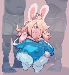  2022 anthro belly boxers_(clothing) clothed clothing crossover crown dress female front_view group headgear hi_res human lagomorph larger_male male male/female mammal mario_bros mario_plus_rabbids_kingdom_battle mario_plus_rabbids_sparks_of_hope nintendo rabbid rabbid_rosalina raving_rabbids rayman_(series) short_stack simple_background size_difference slightly_chubby slightly_chubby_female smaller_female submarine_screw suggestive thick_thighs tight_clothing trio ubisoft underwear wide_hips 