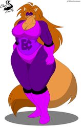  anthro breasts chrisandcompany cleavage clothed clothing costume daryl_vecat domestic_cat felid feline felis female hi_res mammal small_head solo superhero_costume 