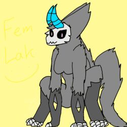  1:1 anthro big_tail crouching female hi_res horn lakthederg skulldog_(species) solo tail 