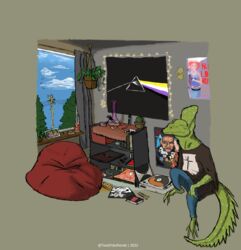  anthro band_merch bean_bag blade_runner bong cactus death_grips drugs flying_lotus helmeted_lizard hi_res lizard male marijuana of_montreal pink_floyd plant plumed_basilisk reptile run_lola_run scalie solo toxicfcknworld 