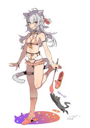  :p ahoge animal_ears arm_strap bad_id bad_pixiv_id bare_shoulders bell black_cat black_choker black_panties blush bra braid breasts cat_ears cat_girl cat_tail cat_teaser choker cleavage closed_mouth collarbone commentary_request feline female full_body fur_trim grey_hair hair_between_eyes hair_ribbon kneehighs leg_up long_hair microskirt navel neck_bell necktie original panties pink_bra pink_skirt pink_socks polka_dot polka_dot_bra polka_dot_skirt red_ribbon ribbon signature skirt slippers small_breasts smile socks solo standing standing_on_one_leg tail tajima_ryuushi thigh_strap tongue tongue_out underwear wristband yellow_eyes 