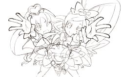  2girls line_art monochrome mota multiple_girls precure 