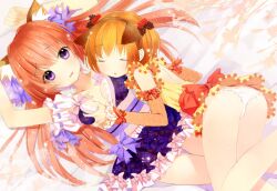  2girls animal_ears arms_up ass bad_id bad_pixiv_id breasts cat_ears closed_eyes detached_sleeves grabbing grabbing_another&#039;s_breast hairband long_hair looking_at_viewer multiple_girls orange_hair original panties purple_eyes red_hair short_hair skirt sleeping thigh_gap underwear white_panties yadapot yuri 