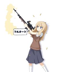  absurdres battle_rifle blonde_hair blue_eyes commentary_request female gun highres m14 m14_(upotte!!) rifle sai_(bankoru) school_uniform sweater_vest translated upotte!! weapon 