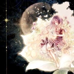  album_cover anklet barefoot blonde_hair breasts closed_eyes commentary_request cover dress female flower gradient_hair highres hijiri_byakuren jewelry long_hair multicolored_hair musical_note navio pizuya&#039;s_cell purple_hair seed small_breasts solo tears touhou very_long_hair 