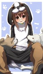  amder animal_costume bad_id bad_pixiv_id blush brown_eyes brown_hair canine collar dog_costume female ga_geijutsuka_art_design_class glasses long_hair open_mouth solo yamaguchi_kisaragi 