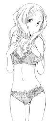  bra chibikko_(morihito) commentary_request female greyscale long_hair monochrome morihito navel original panties scrunchie solo thick_eyebrows underwear underwear_only wrist_scrunchie 