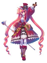  bad_id bad_pixiv_id belt blue_eyes boots bow cocorip cross dress drill_hair female full_body glasses hat lolita_fashion long_hair mage_staff original outstretched_arm photoshop_(medium) pink_hair solo staff thighhighs top_hat twin_drills twintails very_long_hair 