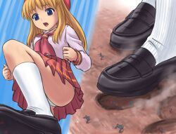  blue_eyes manzi miniboy orange_hair school_uniform shoes 