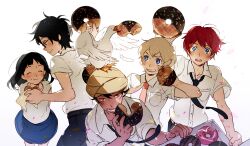  21grams 4boys akira_agarkar_yamada bad_id bad_pixiv_id bird black_hair blonde_hair closed_eyes doughnut duck eating female food glasses haru_(tsuritama) long_hair multiple_boys red_hair sanada_yuki school_uniform short_hair skirt smile tapioka tsuritama turban usami_natsuki usami_sakura 