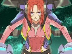  cockpit cosplay crossover female gundam gundam_unicorn hinotta looking_ahead looking_at_viewer marida_cruz pilot_suit purple_eyes red_hair science_fiction solo soukyuu_no_fafner straight-on synergetic_suit toomi_maya toomi_maya_(cosplay) 