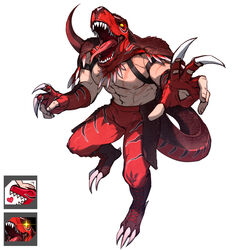  1boy abs absurdres an_ling_withered animal_costume animal_head bare_pectorals claw_pose commentary costume dinosaur dinosaur_boy dinosaur_costume dinosaur_tail english_commentary full_body highres king_of_dinosaurs large_pectorals luchador luchador_mask male_focus mature_male muscular muscular_male open_mouth pectorals sharp_teeth simple_background solo tail teeth the_king_of_fighters the_king_of_fighters_xiv the_king_of_fighters_xv tongue tongue_out white_background wrestler wrestling_mask wrestling_outfit 