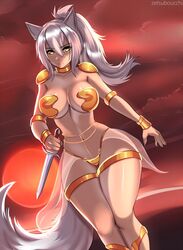  animal_humanoid big_breasts breasts canid canid_humanoid canine canine_humanoid clothed clothing digital_media_(artwork) female hi_res holding_object holding_weapon humanoid ineffective_armour knife mammal mammal_humanoid shaded skimpy solo weapon wide_hips zetsuboucchi 