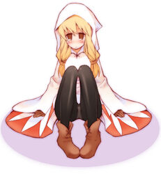  b.tarou blonde_hair blush braid commentary_request female final_fantasy final_fantasy_tactics hair_over_shoulder hood long_hair panties panties_under_pantyhose pantyhose photoshop_(medium) robe solo twin_braids underwear white_mage_(fft) white_mage_(final_fantasy) 