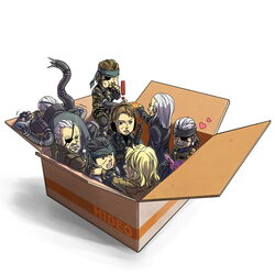  ! 6+boys bad_id bad_pixiv_id beard big_boss blonde_hair blush box brown_hair camouflage cardboard_box cigarette coat commentary_request dual_persona eyepatch facial_hair glasses grey_hair gun heart hinoe_(dd_works) in_box in_container iroquois_pliskin liquid_ocelot liquid_snake magazine_(object) male_focus metal_gear_(series) metal_gear_solid military military_uniform moustache multiple_boys multiple_persona naked_snake old_snake revolver_ocelot smile solid_snake solidus_snake uniform weapon 