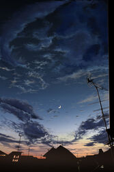  antennae bad_id bad_pixiv_id cloud highres living moon no_humans original outdoors photoshop_(medium) scenery sky sunset town twilight 