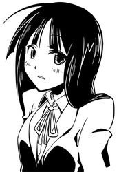  akiyama_mio blunt_bangs female greyscale k-on! kaeru_kenshi lowres monochrome sakuragaoka_high_school_uniform school_uniform solo winter_uniform 