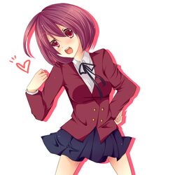  amase_(siki696) blush commentary_request female kushieda_minori oohashi_high_school_uniform open_mouth red_eyes red_hair school_uniform short_hair skirt smile solo toradora! 