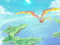  1boy bad_id bad_pixiv_id bahamut_lagoon cloud day dragon female island kichi ocean outdoors photoshop_(medium) salamando sky water 