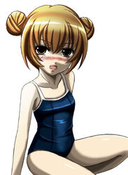  aisaka_taiga bad_id bad_pixiv_id blush brown_eyes brown_hair competition_school_swimsuit double_bun female flat_chest hair_bun one-piece_swimsuit photoshop_(medium) school_swimsuit short_hair solo swimsuit toradora! wakame 