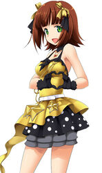  4-fingers_heart_hands amami_haruka black_gloves cowboy_shot female fingers_together gloves heart heart_hands heart_necklace idolmaster idolmaster_(classic) idolmaster_live_for_you! jewelry layered_skirt live_for_venus_(idolmaster) necklace open_mouth polka_dot polka_dot_skirt simple_background skirt solo takayaki white_background 