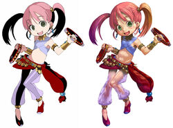  alternate_color bard_(sekaiju) bard_2_(sekaiju) comparison female flat_chest himukai_yuuji instrument katzeh midriff photoshop_(medium) recolored sekaiju_no_meikyuu sekaiju_no_meikyuu_1 tambourine 