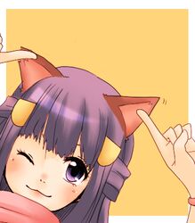  :3 animal_ears cat_ears commentary_request dawn_(pokemon) female hagino_aki lowres pokemon purple_eyes purple_hair solo 