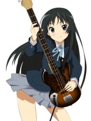  akiyama_mio bass_guitar black_hair blunt_bangs female instrument k-on! long_hair rutarou sakuragaoka_high_school_uniform school_uniform solo transparent_background winter_uniform 