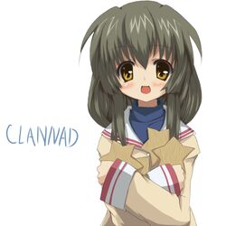  blush brown_eyes clannad commentary_request dated_commentary female grey_hair hikarizaka_private_high_school_uniform ibuki_fuuko kuronekogata long_hair school_uniform solo starfish 