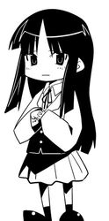  akiyama_mio blunt_bangs chibi female greyscale k-on! kaeru_kenshi long_hair lowres monochrome solo 