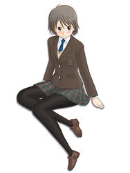  blazer blush brown_eyes brown_hair female fujimoto_atsuko jacket lielos original pantyhose school_uniform short_hair solo 