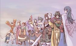  6+girls ahoge akizuki_ritsuko amami_haruka antenna_hair arithmetician_(fft) armor black_hair blonde_hair blue_hair boots braid brown_hair cape chemist_(fft) dancer_(fft) dancer_(final_fantasy) final_fantasy final_fantasy_tactics futami_ami futami_mami geomancer_(fft) glasses gloves hagiwara_yukiho hair_ribbon hat hoshii_miki idolmaster idolmaster_(classic) idolmaster_1 kikuchi_makoto kisaragi_chihaya knee_boots knight_(fft) mime_(fft) minase_iori miura_azusa monk_(fft) multiple_girls orator_(fft) parody ribbon rope shovel siblings style_parody sword takatsuki_yayoi time_mage time_mage_(fft) twin_braids twins twintails weapon white_knight_(fft) wizard_hat yoshida_akihiko_(style) zearthp 