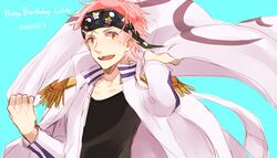  1boy birthday flag glasses glasses_on_head head_scarf headband headscarf kobi mako1124 male male_focus marine one_piece pink_hair scar smile solo uniform 