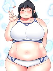  bikini black_hair blush closed_eyes fat female itou_yukino navel ponytail real_drive shimejix swimsuit thick_thighs thighs v 