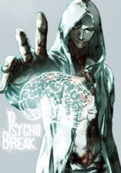  1boy brain commentary_request hood hoodie jacket male_focus open_clothes open_jacket otani_(gloria) outstretched_hand ruvik scar solo the_evil_within 