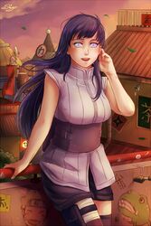  ai_ai_gasa bad_id bad_pixiv_id commentary_request female hakuno_shigeru hyuuga_hinata kunai leaf long_hair looking_at_viewer naruto:_the_last naruto_(series) purple_eyes purple_hair solo sunset translated weapon 