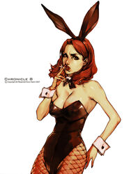  animal_ears breasts cigarette cleavage copyright_request female fishnet_pantyhose fishnets kiyohisa large_breasts pantyhose photoshop_(medium) playboy_bunny rabbit_ears solo 