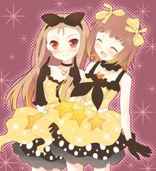  2girls amami_haruka brown_eyes brown_hair gloves idolmaster idolmaster_(classic) komi_zumiko live_for_venus_(idolmaster) minase_iori multiple_girls ribbon 