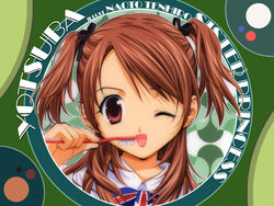  brown_hair character_name copyright_name female sister_princess solo tenhiro_naoto toothbrush twintails yotsuba_(sister_princess) 