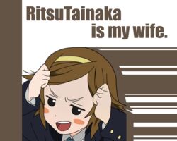  alternate_hairstyle bad_id bad_pixiv_id blush brown_hair english_text female forehead gani hairband k-on! mai_waifu short_hair smile solo tainaka_ritsu tomboy 