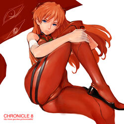  arms_up ass bandages bare_shoulders blue_eyes bodysuit cameltoe commentary_request eyeball female headgear highres hugging_own_legs interface_headset kiyohisa long_hair looking_at_viewer neon_genesis_evangelion orange_hair partial_commentary pilot_suit plugsuit rebuild_of_evangelion red_bodysuit science_fiction simple_background solo souryuu_asuka_langley white_background wind 