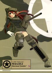  animal_ears breasts brown_eyes brown_hair cat_ears character_request female gloves highres imageboard_desourced konami_mecha_musume large_breasts m4_sherman mecha_musume military military_vehicle miniskirt motor_vehicle non-web_source panties pantyshot photoshop_(medium) shimada_fumikane skirt solo tail tank underwear upskirt white_panties world_war_ii 